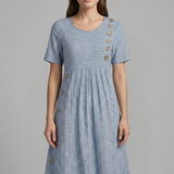 Damen Midi-Kleid mit V-Ausschnitt und Knopfdetails