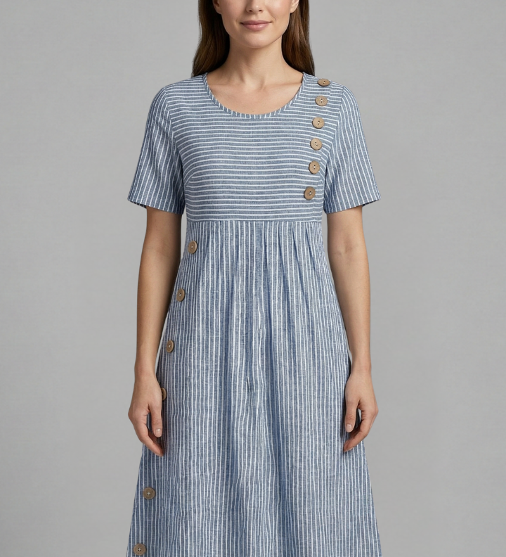 Damen Midi-Kleid mit V-Ausschnitt und Knopfdetails