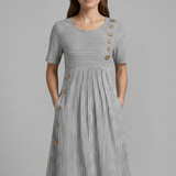 Damen Midi-Kleid mit V-Ausschnitt und Knopfdetails