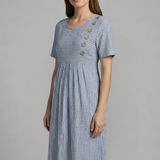 Damen Midi-Kleid mit V-Ausschnitt und Knopfdetails