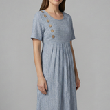 Damen Midi-Kleid mit V-Ausschnitt und Knopfdetails