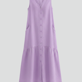 Damen Midi Kleid mit V-Ausschnitt und Knopfverschluss