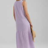 Damen Midi Kleid mit V-Ausschnitt und Knopfverschluss