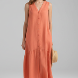 Damen Midi Kleid mit V-Ausschnitt und Knopfverschluss