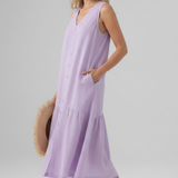 Damen Midi Kleid mit V-Ausschnitt und Knopfverschluss