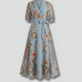Damen Midi-Kleid mit V-Ausschnitt und floralem Muster