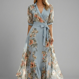 Damen Midi-Kleid mit V-Ausschnitt und floralem Muster