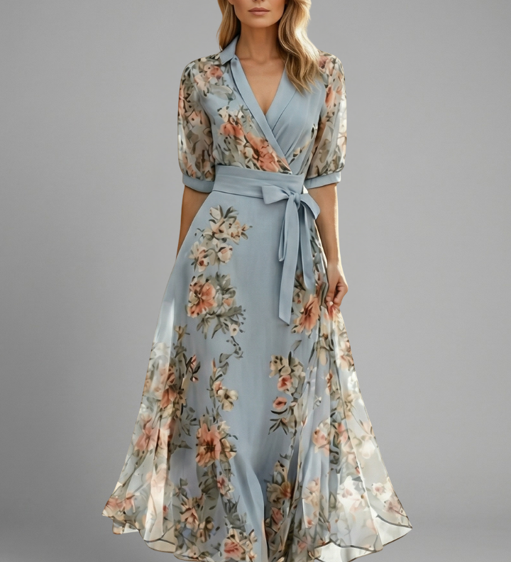 Damen Midi-Kleid mit V-Ausschnitt und floralem Muster
