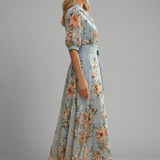Damen Midi-Kleid mit V-Ausschnitt und floralem Muster
