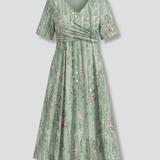 Damen Midi-Kleid mit V-Ausschnitt und kurzen Ärmeln
