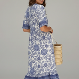 Damen Midi-Kleid mit V-Ausschnitt und kurzen Ärmeln