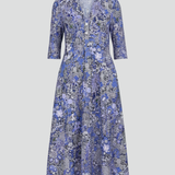 Damen Midi-Kleid mit V-Ausschnitt und Dreiviertelärmeln