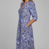 Damen Midi-Kleid mit V-Ausschnitt und Dreiviertelärmeln