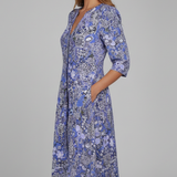Damen Midi-Kleid mit V-Ausschnitt und Dreiviertelärmeln
