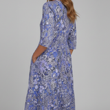 Damen Midi-Kleid mit V-Ausschnitt und Dreiviertelärmeln