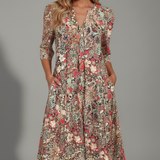 Damen Midi-Kleid mit V-Ausschnitt und Dreiviertelärmeln