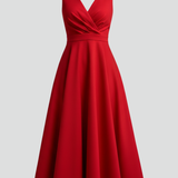 Damen Midi Kleid mit V-Ausschnitt und Reißverschluss