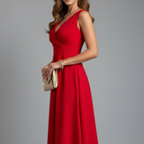 Damen Midi Kleid mit V-Ausschnitt und Reißverschluss
