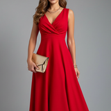 Damen Midi Kleid mit V-Ausschnitt und Reißverschluss