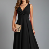 Damen Midi Kleid mit V-Ausschnitt und Reißverschluss
