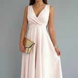 Damen Midi Kleid mit V-Ausschnitt und Reißverschluss