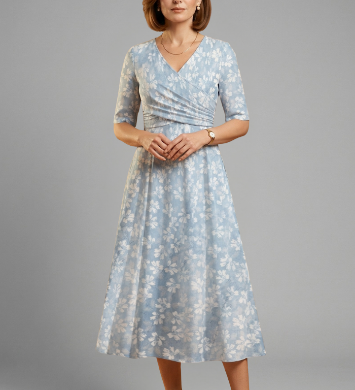 Damen Midi-Kleid mit V-Ausschnitt und Seitentaschen