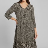 Damen Midi-Kleid mit V-Ausschnitt und gerafftem Bund