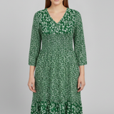 Damen Midi-Kleid mit V-Ausschnitt und gerafftem Bund