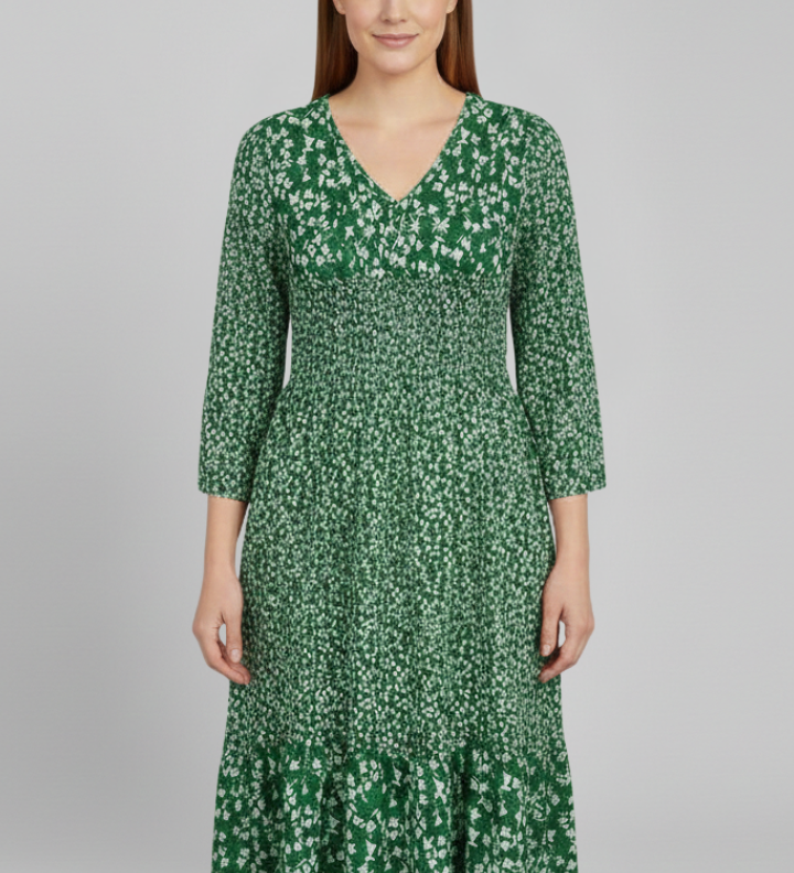 Damen Midi-Kleid mit V-Ausschnitt und gerafftem Bund
