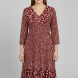 Damen Midi-Kleid mit V-Ausschnitt und gerafftem Bund
