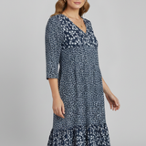 Damen Midi-Kleid mit V-Ausschnitt und gerafftem Bund