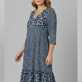 Damen Midi-Kleid mit V-Ausschnitt und gerafftem Bund