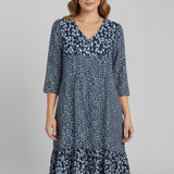 Damen Midi-Kleid mit V-Ausschnitt und gerafftem Bund