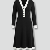 Damen Midi Kleid mit V-Ausschnitt und Knopfdetails