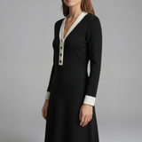 Damen Midi Kleid mit V-Ausschnitt und Knopfdetails