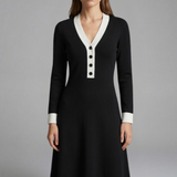 Damen Midi Kleid mit V-Ausschnitt und Knopfdetails