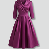 Damen Midi Kleid mit V-Ausschnitt und gefälteltem Bund