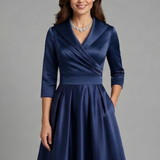 Damen Midi Kleid mit V-Ausschnitt und Faltenbund