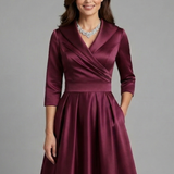 Damen Midi Kleid mit V-Ausschnitt und gefälteltem Bund