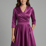 Damen Midi Kleid mit V-Ausschnitt und gefälteltem Bund