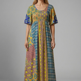 Damen Midi-Kleid mit Paisley-Muster und Rundhalsausschnitt