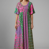 Damen Midi-Kleid mit Paisley-Muster und Rundhalsausschnitt