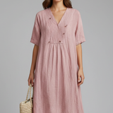 Damen Midi Kleid mit V-Ausschnitt und kurzen Ärmeln