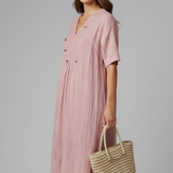 Damen Midi Kleid mit V-Ausschnitt und kurzen Ärmeln