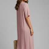 Damen Midi Kleid mit V-Ausschnitt und kurzen Ärmeln