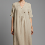 Damen Midi-Kleid mit V-Ausschnitt und kurzen Ärmeln