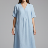 Damen Midi-Kleid mit V-Ausschnitt und kurzen Ärmeln