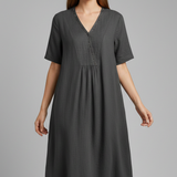 Damen Midi-Kleid mit V-Ausschnitt und kurzen Ärmeln