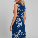 Damen Midi Kleid mit V-Ausschnitt und ärmellosem Schnitt