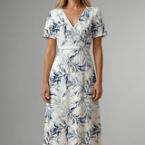 Damen Midi Kleid mit V-Ausschnitt und Blumenmuster
